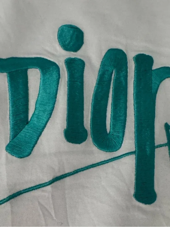 Dior White Tee with Mint Script Logo - Picture 3 of 6
